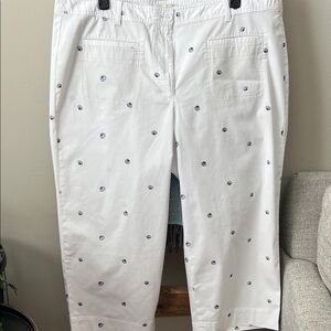 Cruise? Vacation?  Talbots White Wide Leg Crop w/Navy Clams, NWT, Retail $100